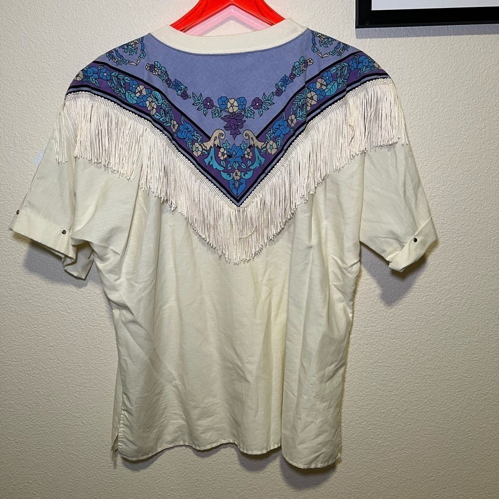 Vintage Cream Fringe Floral Women's Top - Picture 5 of 5